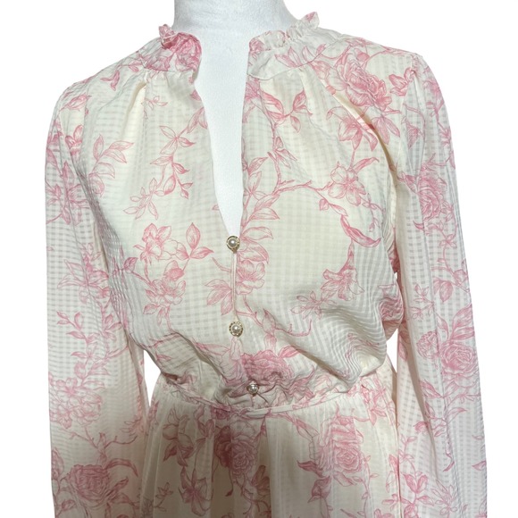 Joie Pink Floral Ruffle Mini Dress Cottagecore Romantic Boho Prairie Size M - Picture 3 of 8